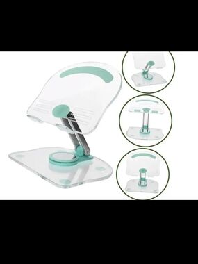 Adjustable Clear Tablet & Phone Stand with Mint Accents